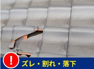 屋根材のズレ・割れ・落下がある